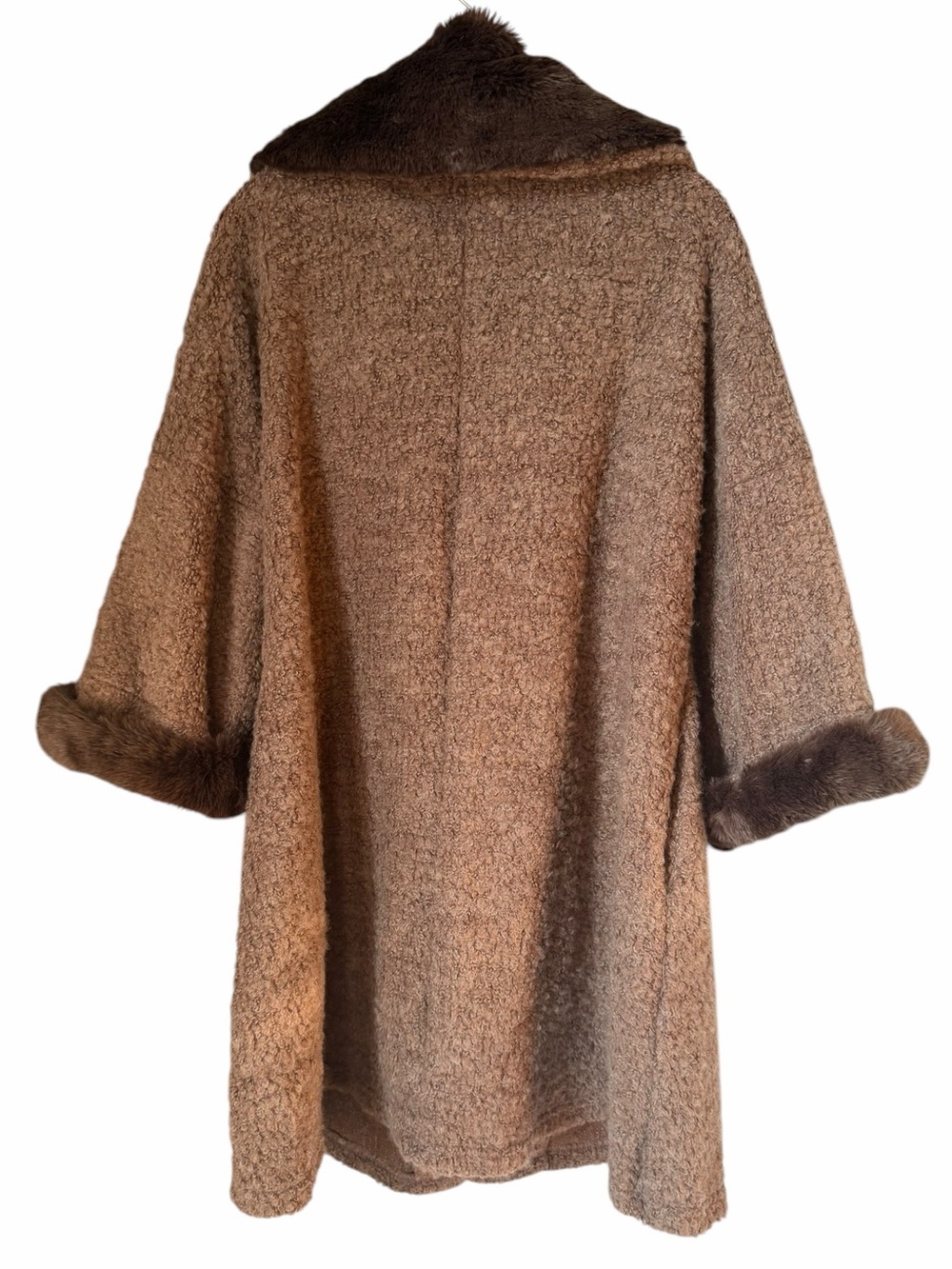 Nicole Alexander Brown Faux Fur Trim Bouclé Wool Blend Coat Winter Cozy Outdoors - Picture 2 of 4